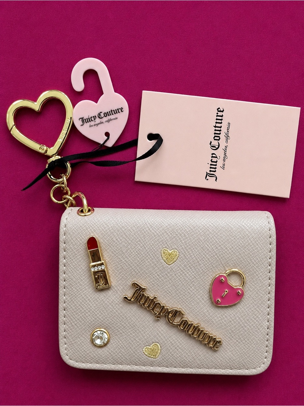 Juicy Couture Dusty Blush Turn On The Charm Card Case Key Fob Wallet NWT
